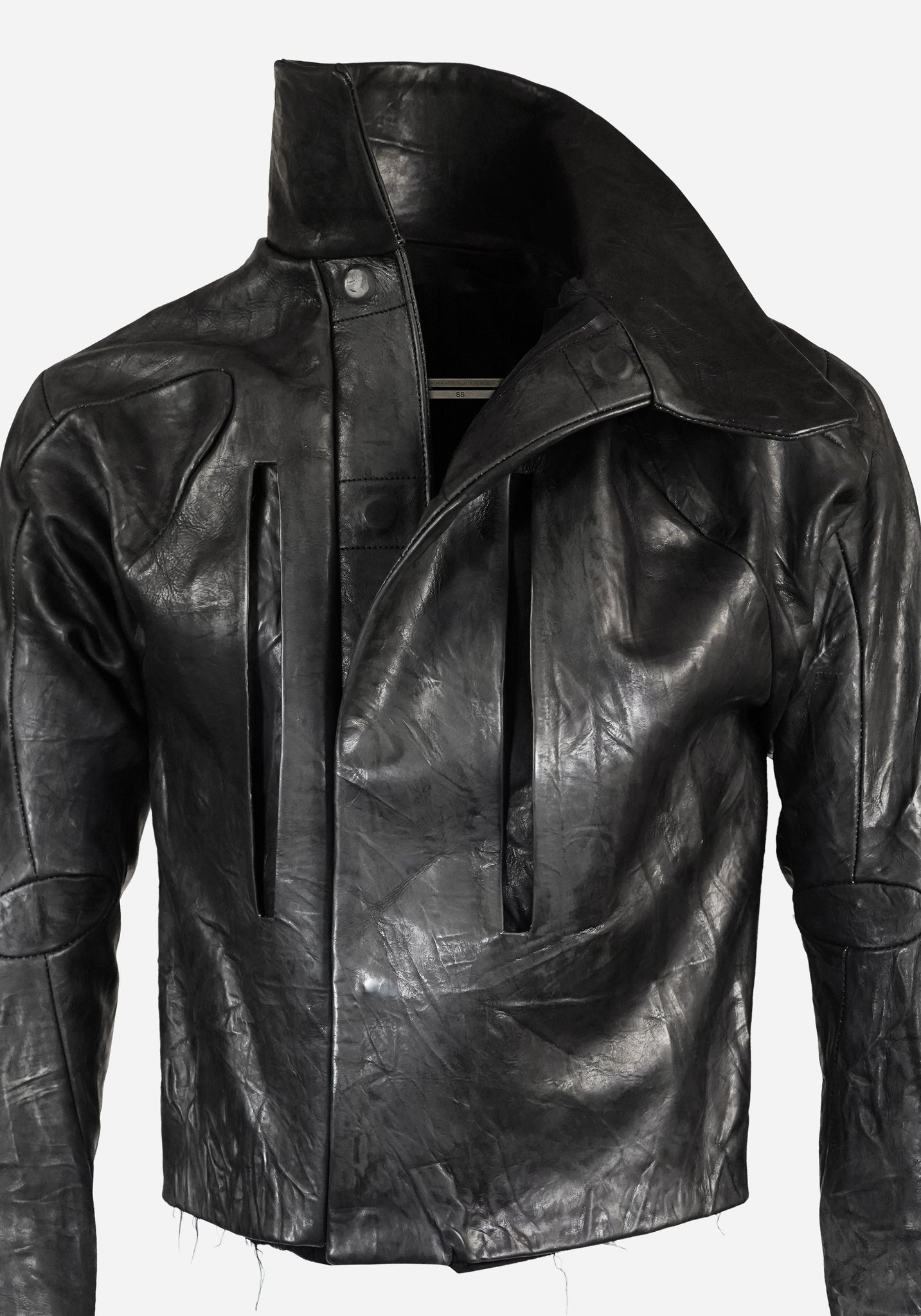 “MAGNUMO” SS LAYERED MORPHED BLADE PROSTHETICA OPEN-WORK BULL LEATHER JACKET - EQUINOX