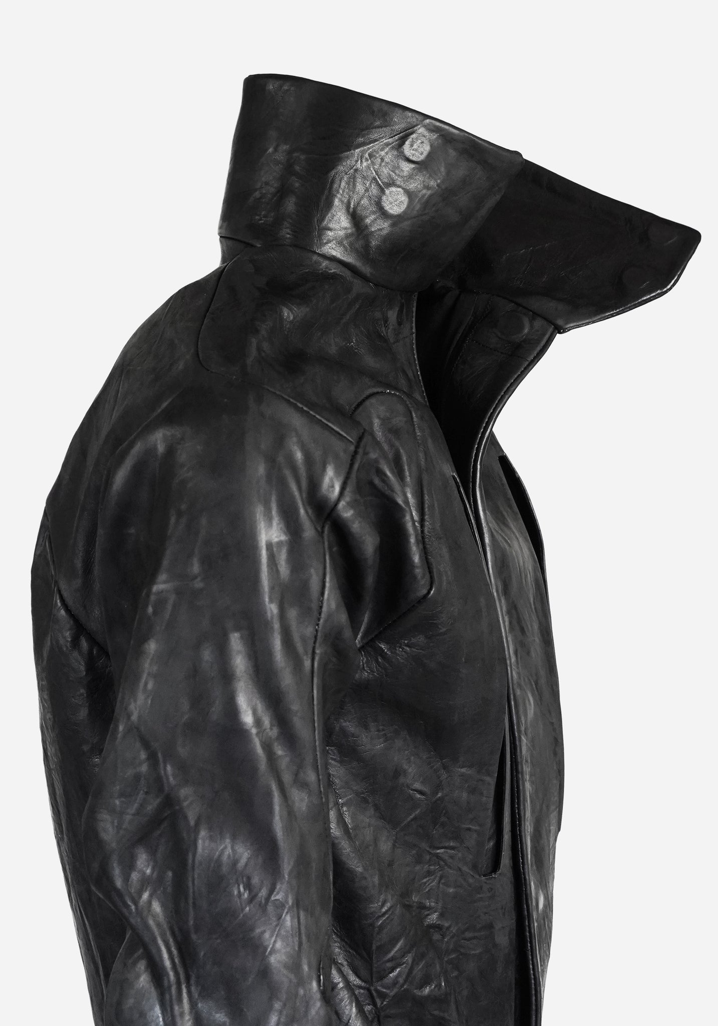 “MAGNUMO” SS LAYERED MORPHED BLADE PROSTHETICA OPEN-WORK BULL LEATHER JACKET - EQUINOX