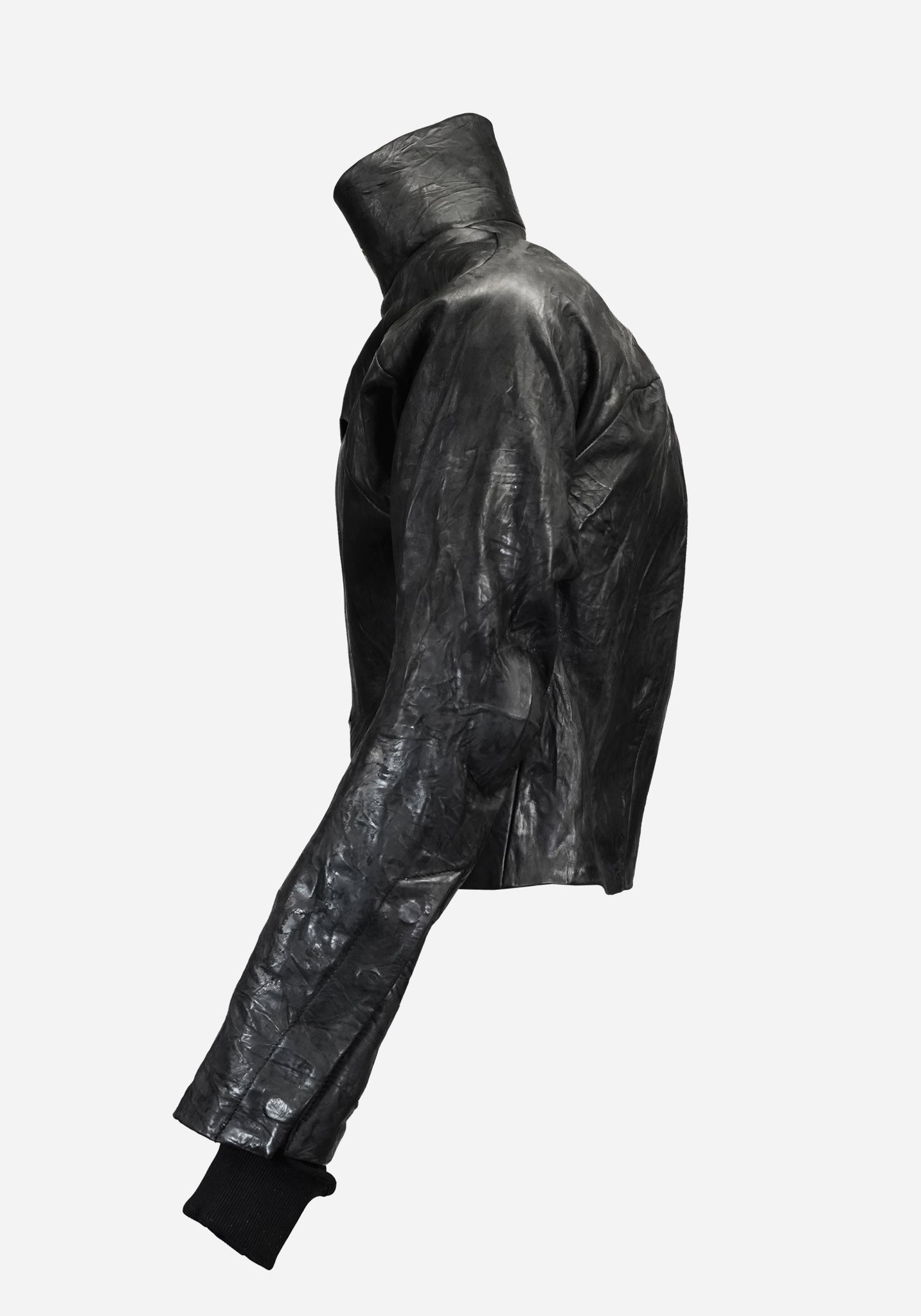 “MAGNUMO” SS LAYERED MORPHED BLADE PROSTHETICA OPEN-WORK BULL LEATHER JACKET - EQUINOX