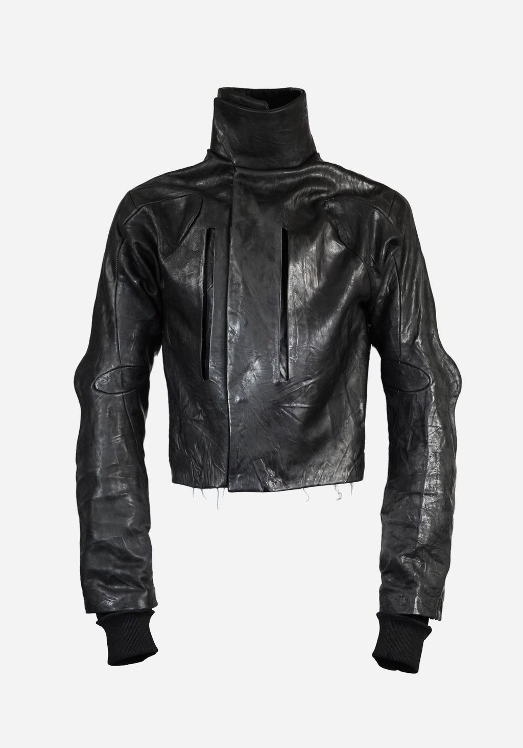 “MAGNUMO” SS LAYERED MORPHED BLADE PROSTHETICA OPEN-WORK BULL LEATHER JACKET - EQUINOX