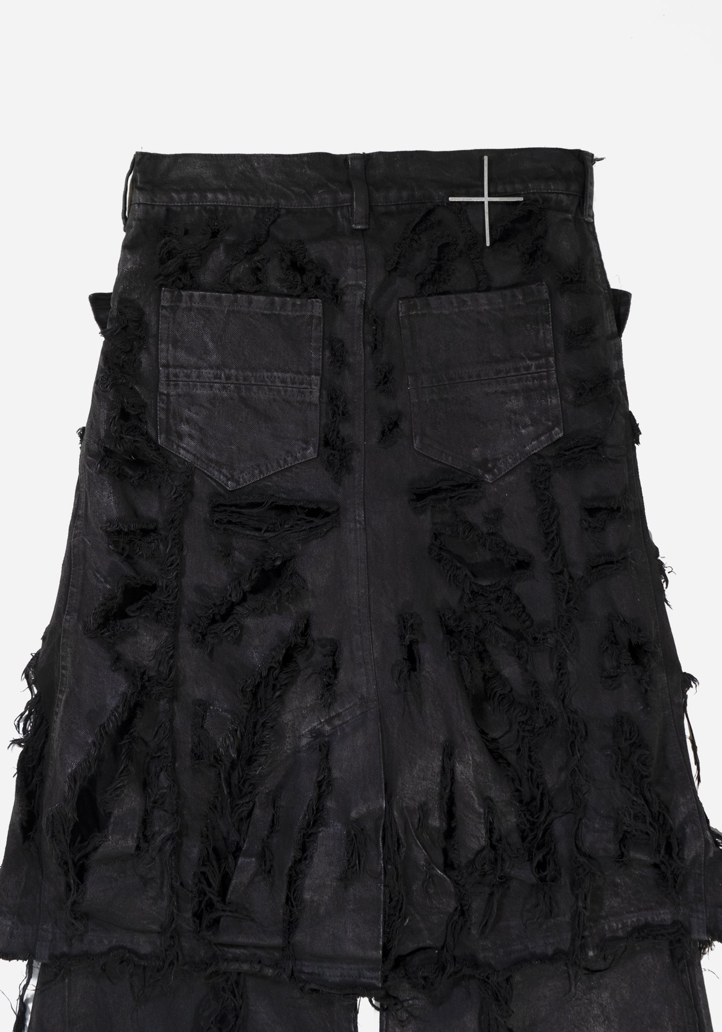 “IRINESTAR” LAYERED DISTRESSED INSERTED FLARED PANTS