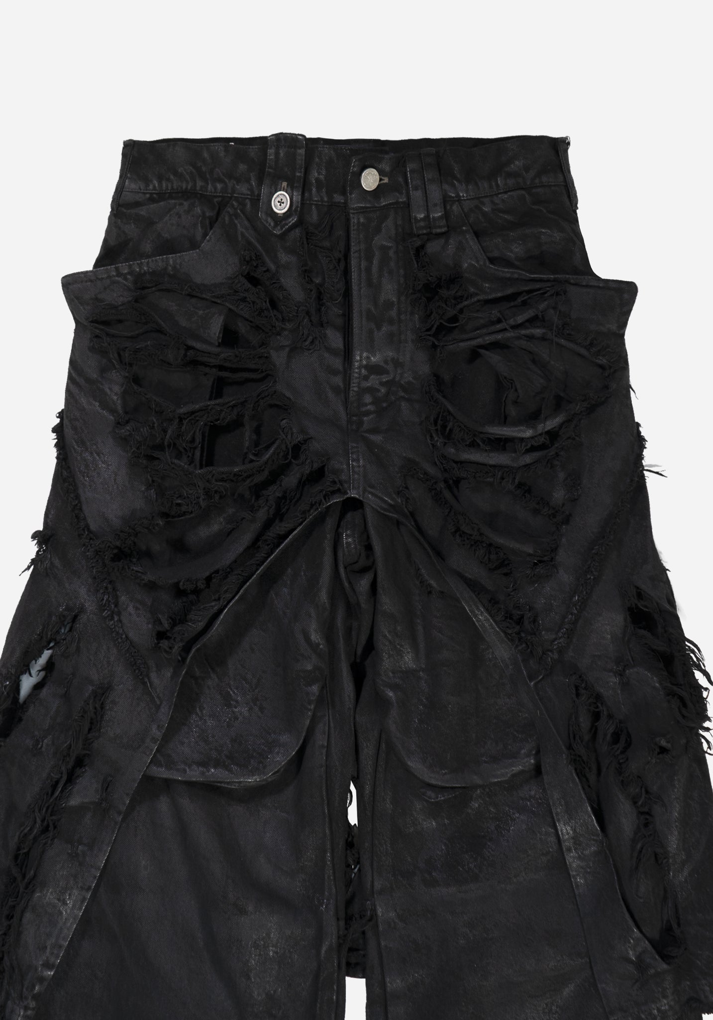 “IRINESTAR” LAYERED DISTRESSED INSERTED FLARED PANTS