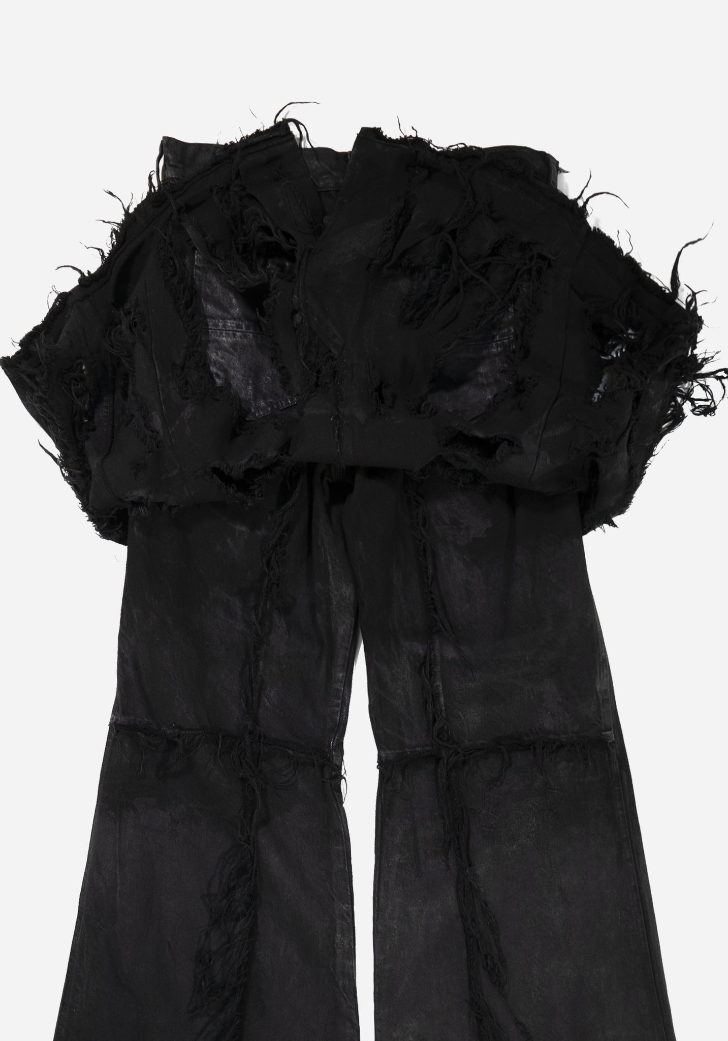 “IRINESTAR” LAYERED DISTRESSED INSERTED FLARED PANTS