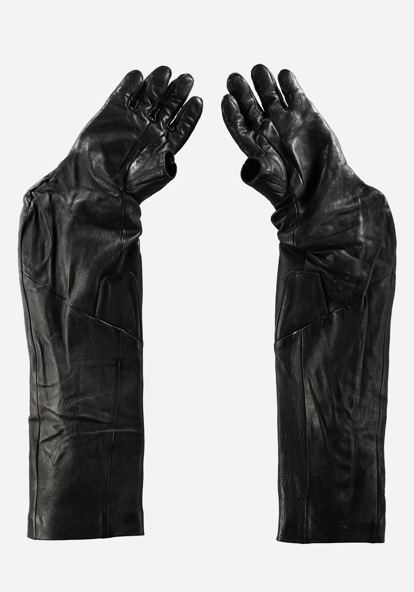 “EXAGOTO” MORPHED CHESTUS PROSTHETIC EXTENDED KNOT LEATHER ZIPPER CARGO GLOVES