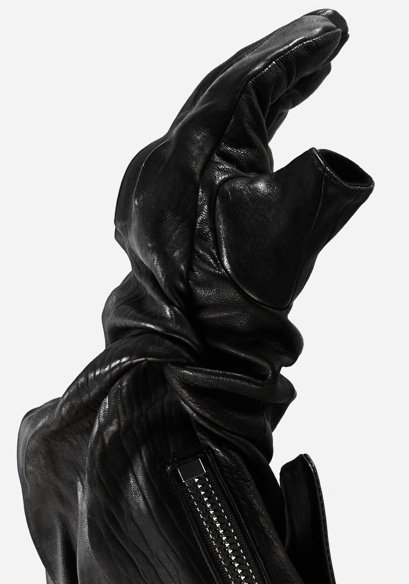 “EXAGOTO” MORPHED CHESTUS PROSTHETIC EXTENDED KNOT LEATHER ZIPPER CARGO GLOVES