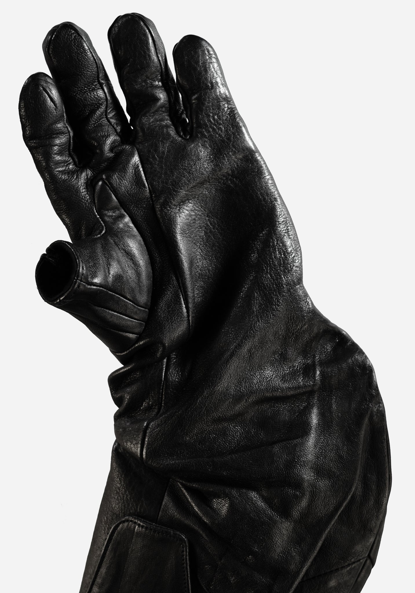 “EXAGOTO” MORPHED CHESTUS PROSTHETIC EXTENDED KNOT LEATHER ZIPPER CARGO GLOVES