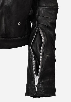 “MACBETHO” MAGNETIC LAYERED LEATHER MAC JACKET